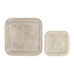 Lot De 2 Plateaux Carré En Fer Grège 41x41cm - Arabise