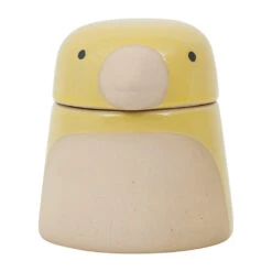 Pot Oiseau Avec Couvercle En Grès Jaune - Calao