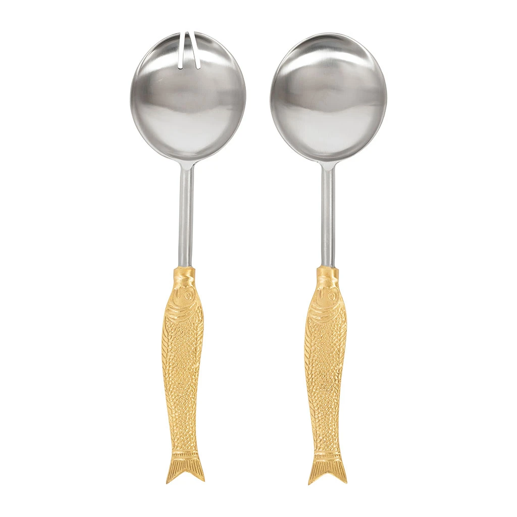 Set De 2 Couverts De Salade En Inox Et Laiton Doré - Poisson 1 Set De 2 Couverts De Salade En Inox Et Laiton Doré - Poisson