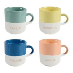 Tasse à Café X4 En Grès Multicolore 10cl - Réveil Gourmand